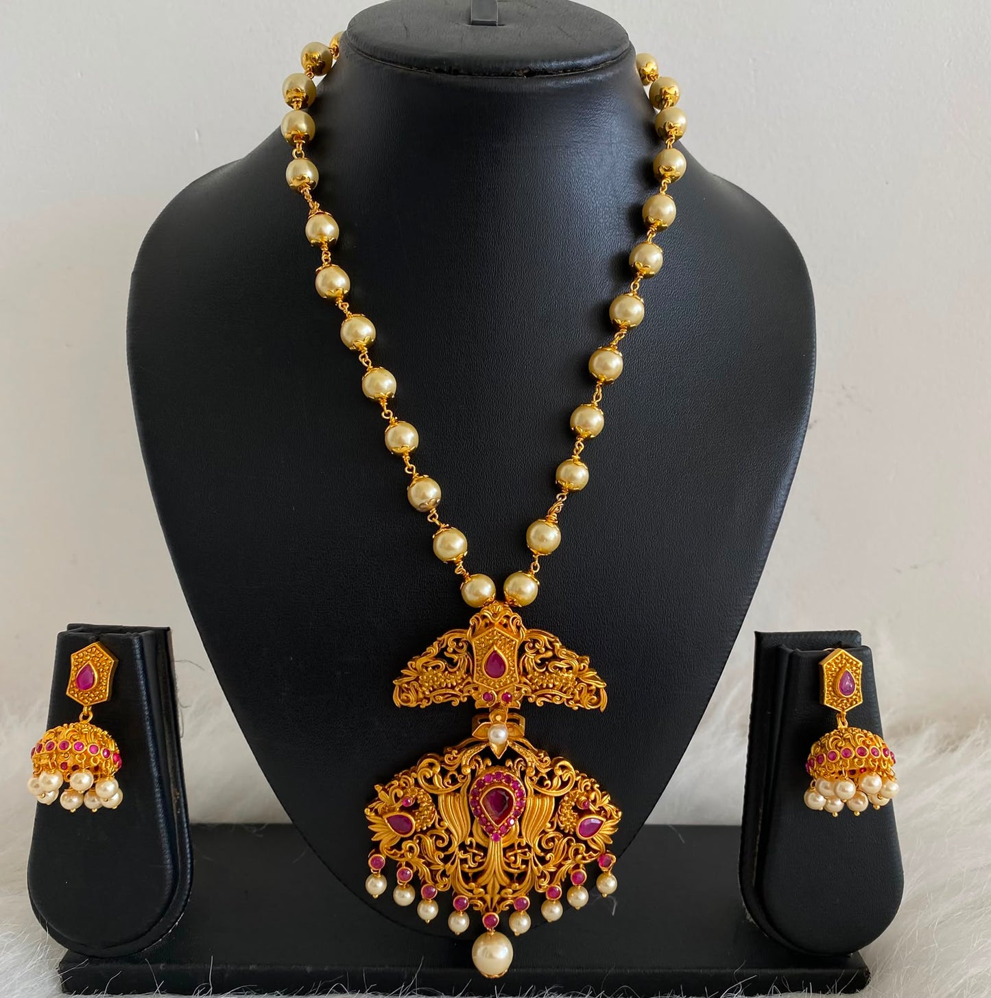 Matte finish ruby designer necklace set dj-06487