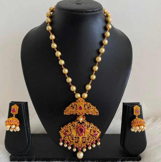 Matte finish ruby designer necklace set dj-06487