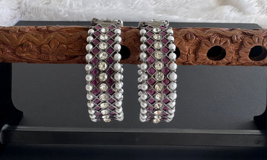 Black finish precious kemp-white pearl screw bangles(2.8) dj-52348