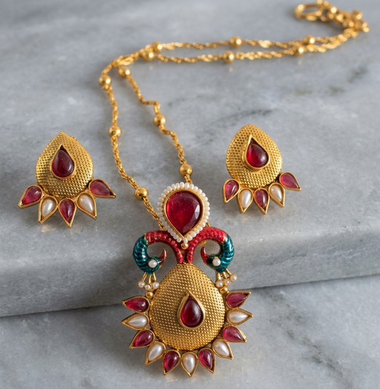Antique Pearl-kemp Peacock Necklace Set-dj06530