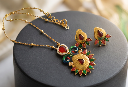 Antique kemp-green Peacock necklace set dj-06532
