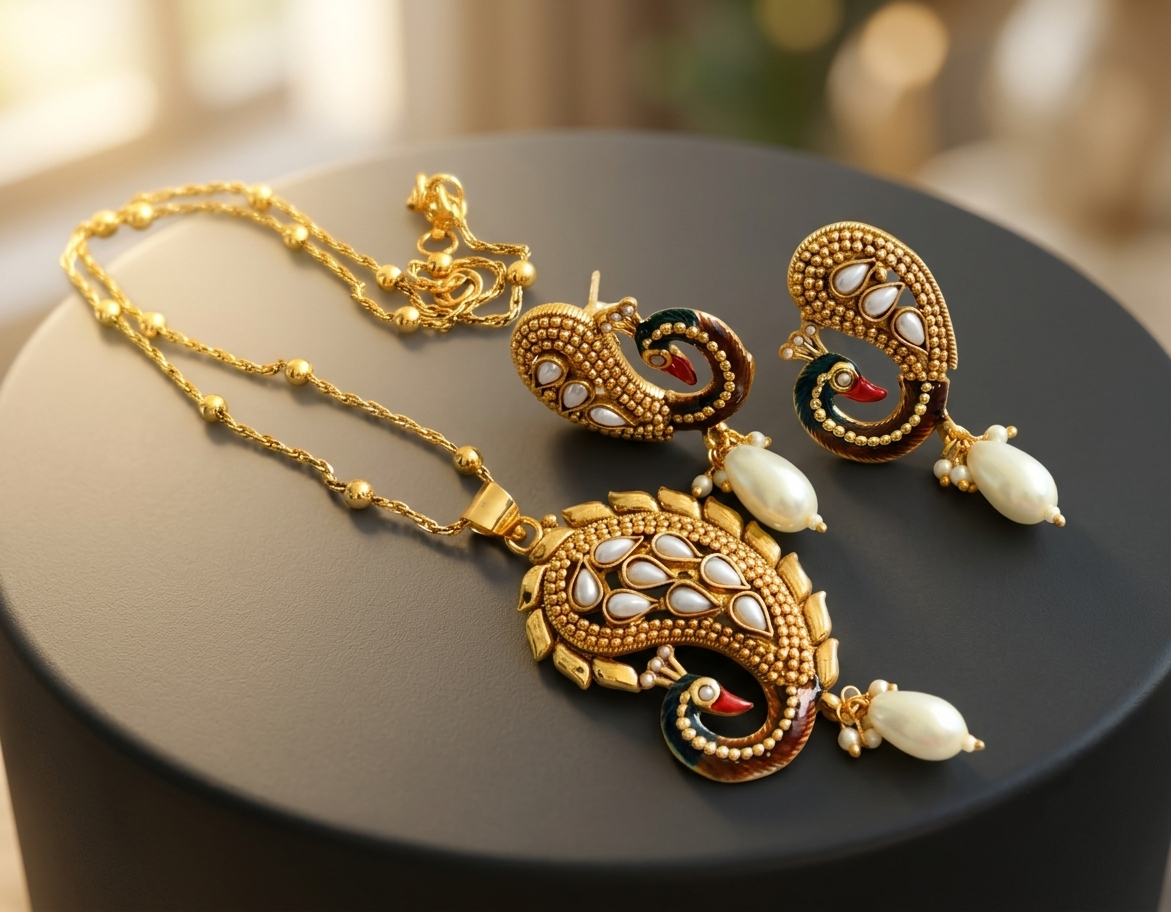 Antique pearl peacock necklace set dj-06537