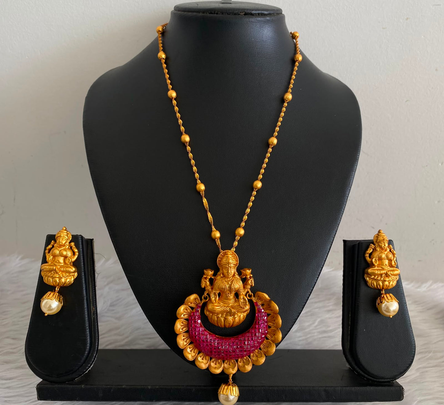 Awesome Matte Finish Ruby Lakshmi Necklace Set-dj06608