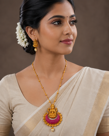 Awesome Matte Finish Ruby Lakshmi Necklace Set-dj06608