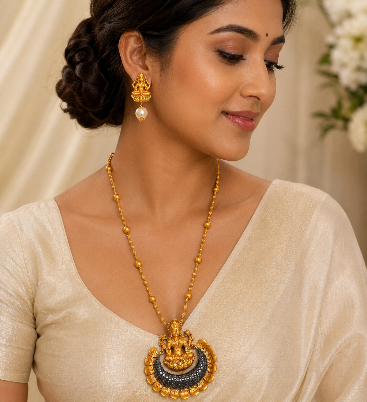 Awesome Matte Finish Black Lakshmi Necklace Set-dj06609