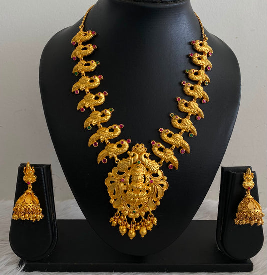 Gold tone Ruby-Green Lakshmi Peacock Necklace Set - DJ06632