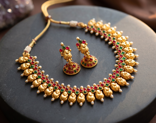 Antique kemp-green Ganesha necklace set dj-06636