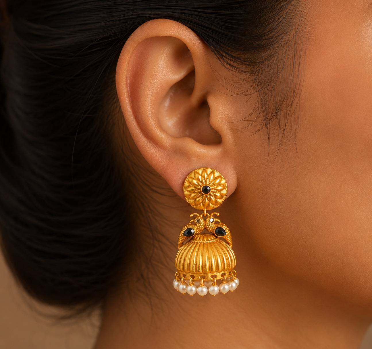Matte Finish Blue Pearl Peacock Jhumkka -dj06647