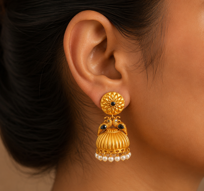 Matte Finish Blue Pearl Peacock Jhumkka -dj06647