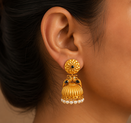 Matte Finish Blue Pearl Peacock Jhumkka -dj06647