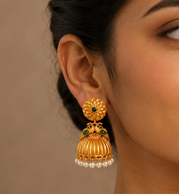 Royal Matte Finish Emerald Peacock Jhumkka -dj06648