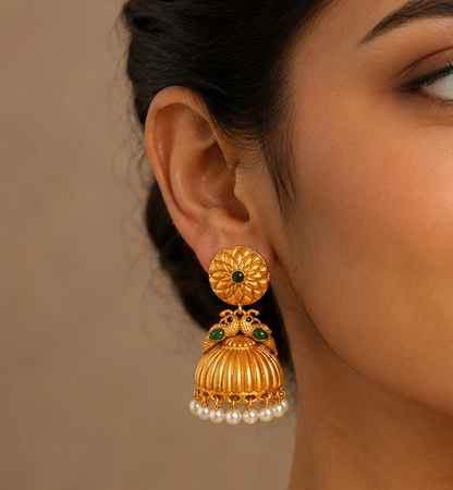 Royal Matte Finish Emerald Peacock Jhumkka -dj06648