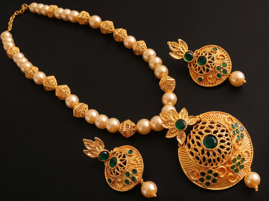 Royal Matte Finish Emerald Necklace Set-dj06811