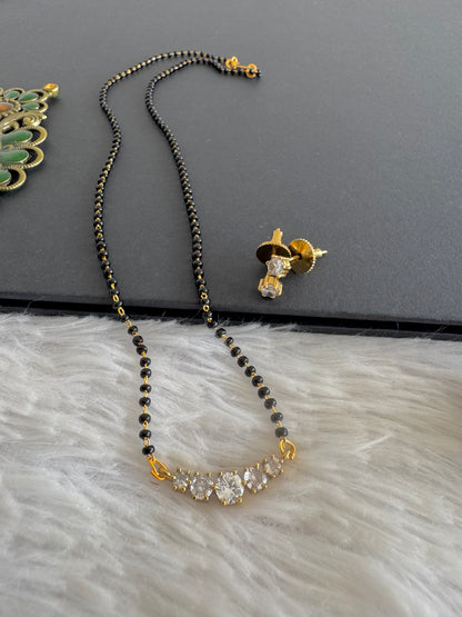 Antique gold tone cz white stone 18 inches mangalsutra set dj-52069