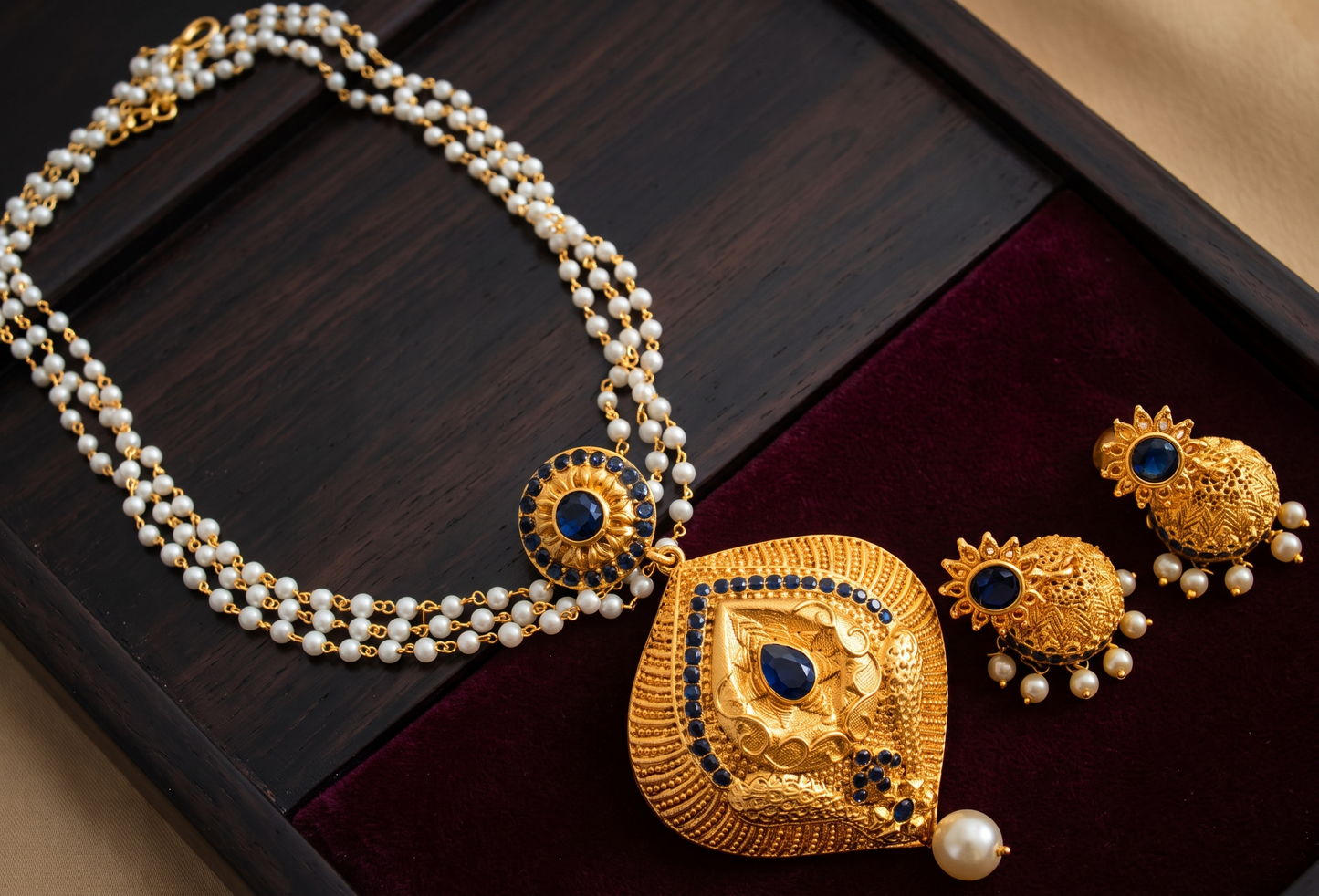 Matte Finish Blue Pearl chain/necklace Set-dj06827