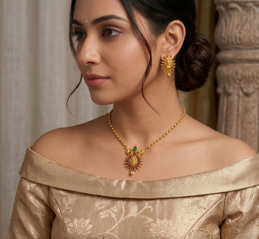 Antique kemp-green Lakshmi necklace set dj-06866