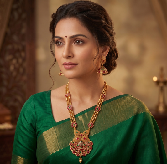 Antique finish kemp-green peacock haar set dj-06904