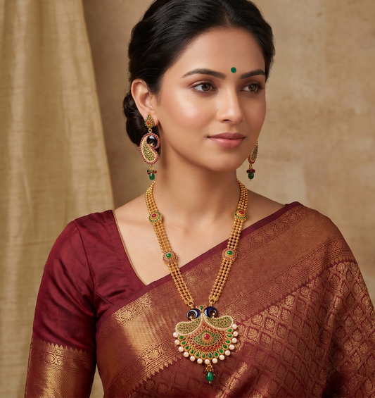 Antique finish kemp-green peacock haar set dj-06908