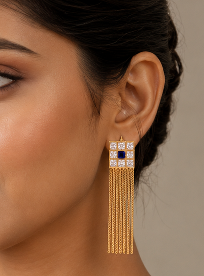 Gold tone polki-blue Long Earrings dj-06935