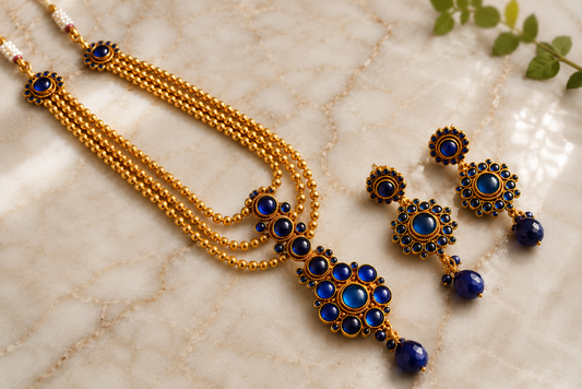 Beautiful Antique Blue Necklace Set-dj06972