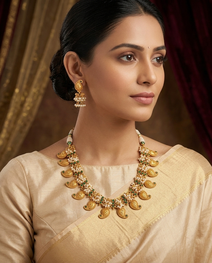 Matte finish green mango necklace set dj-06980