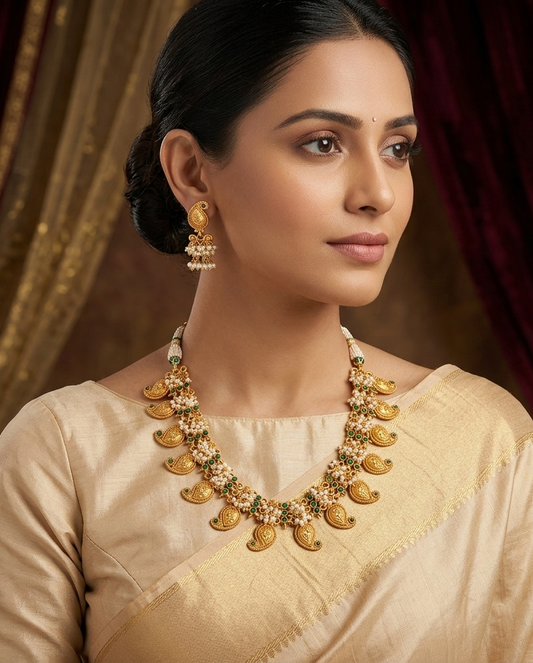 Matte finish green mango necklace set dj-06980