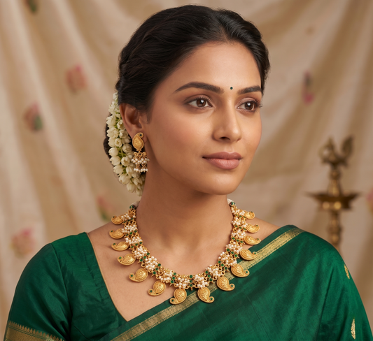 Matte finish green mango necklace set dj-06980