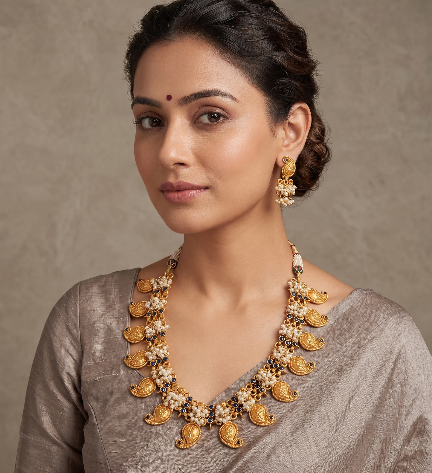 Matte finish blue mango necklace set dj-06981