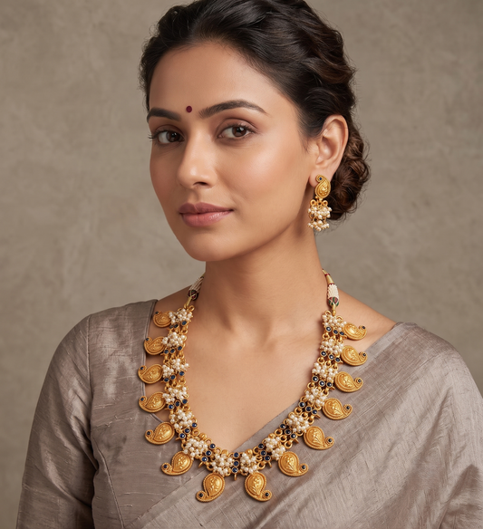 Matte finish blue mango necklace set dj-06981
