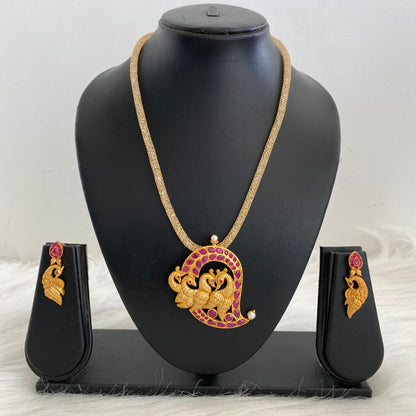 Matte Finish Ruby Peacock mango Necklace Set-dj06984