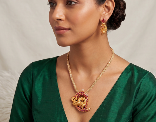 Matte Finish Ruby Peacock mango Necklace Set-dj06984