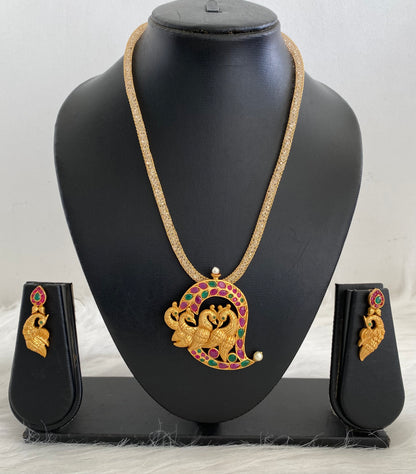 Matte Finish Ruby-emerald mango-Peacock Necklace Set-dj06985