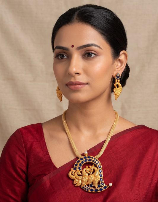 Royal Matte Finish Blue Peacock Necklace Set-dj06986