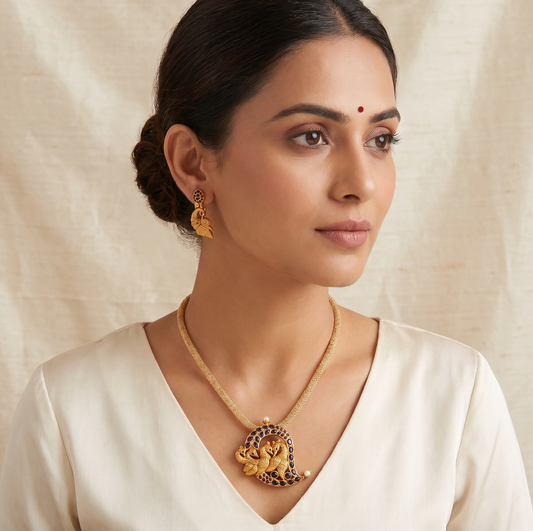 Royal Matte Finish Blue Peacock Necklace Set-dj06986