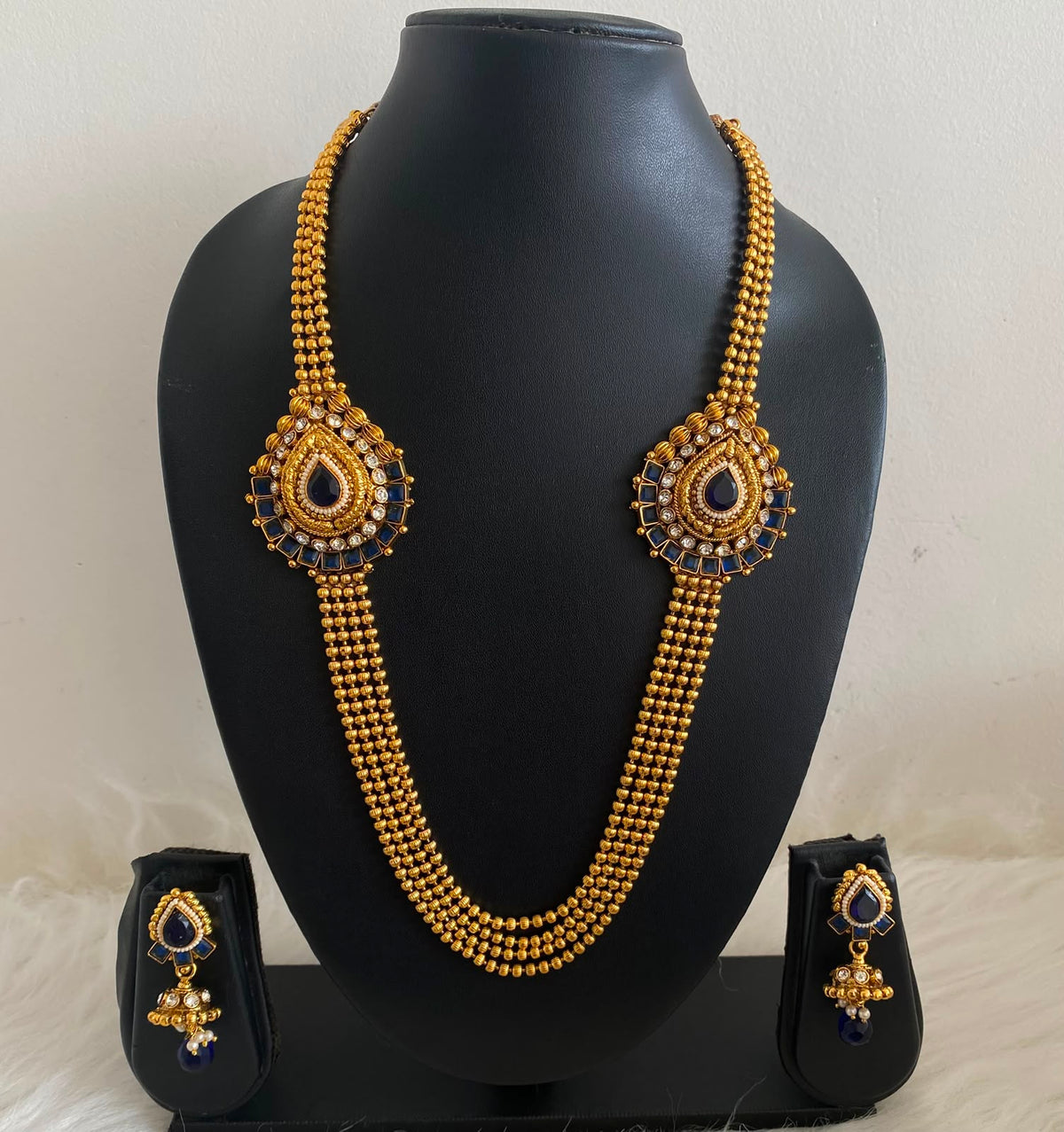 Antique blue Mugappu mulit layer necklace set dj-06992