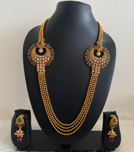 Beautiful Red-green Mugappu Multilayer Necklace Set-dj06994