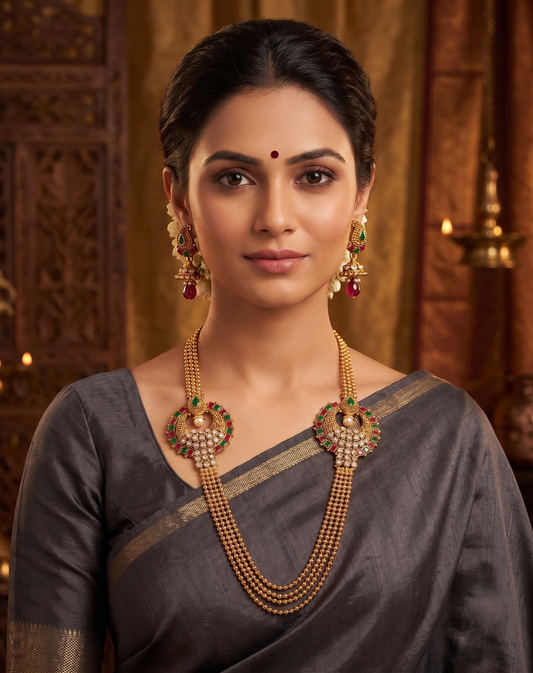 Beautiful Red-green Mugappu Multilayer Necklace Set-dj06994