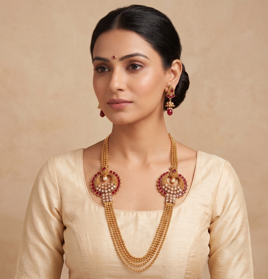 Beautiful Red- Mugappu Multilayer Necklace Set-dj06995