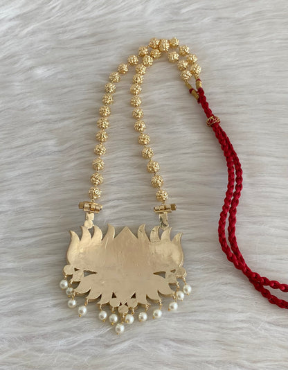 Gold tone precious kemp-green-white lotus nakshi beaded haar dj-54728
