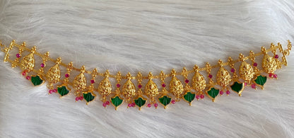 Gold tone kerala style pink-green palakka lakshmi choker necklace dj-54276