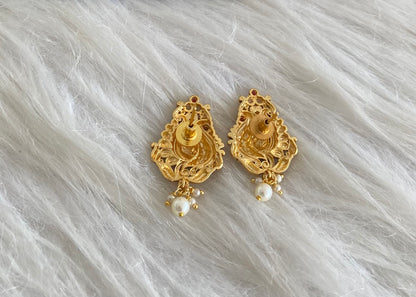 Antique gold tone coral-pearl peacock stud/earrings dj-54629