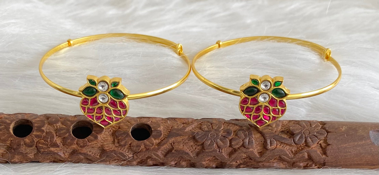 Gold tone kundan jadau kemp-green-white baju band dj-53836