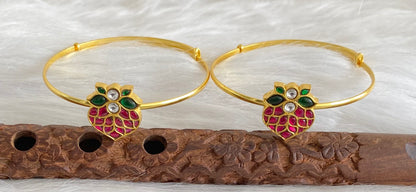 Gold tone kundan jadau kemp-green-white baju band dj-53836