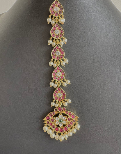 Gold tone precious kemp-green-white pearl tikka dj-52291