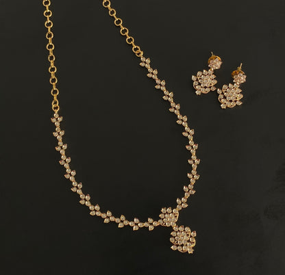 Gold tone cz white stone necklace set dj-54338