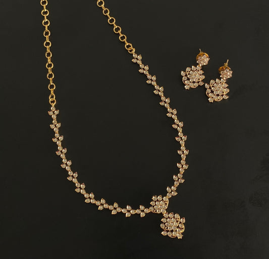Gold tone cz white stone necklace set dj-54338
