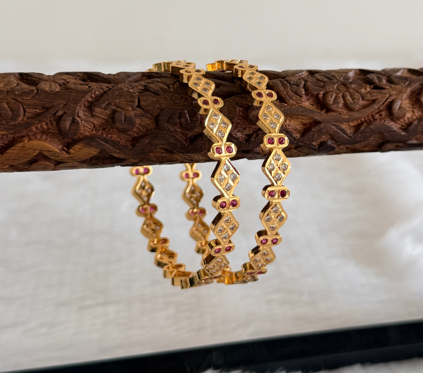 Gold tone AD pink-white bangles(2.6) Dj-53288