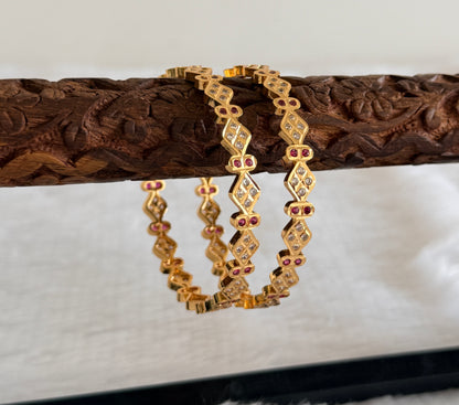 Gold tone AD pink-white bangles(2.6) Dj-53288