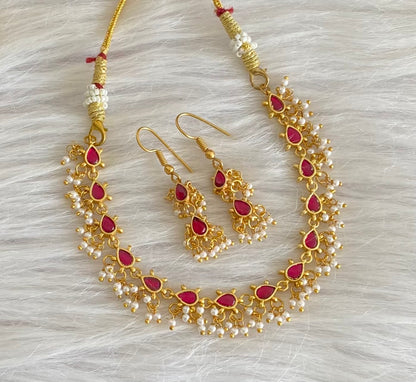 Antique gold tone kemp kundan jadau pearl necklace set dj-54150