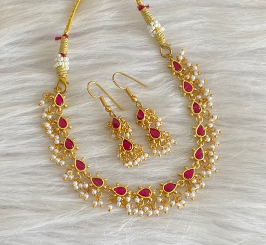 Antique gold tone kemp kundan jadau pearl necklace set dj-54150